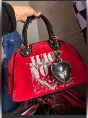 Juicy Couture  Y2K Red Satchel with Black Handles and Heart Charm